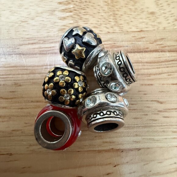 Brighton Set Of 5 Beads & Spacers Silver Black Red Gold Crystal Accents - Picture 14 of 16